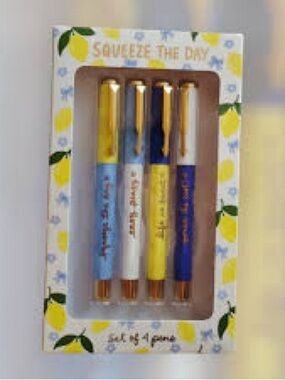 Eccolo Lemon-Themed Ballpoint Pen Set - Blue, White, Yellow, Navy